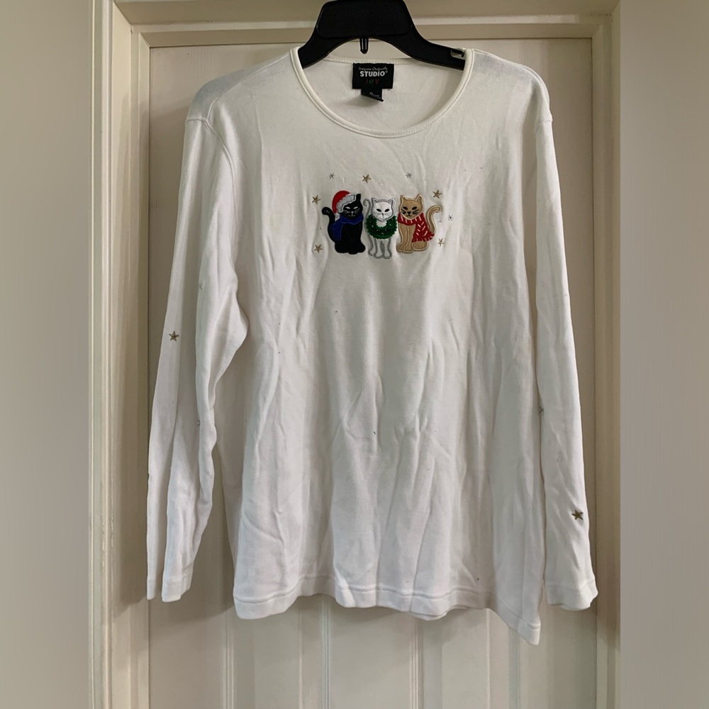 XL Misses Designers Originals Holiday Christmas 3 Cats Tee